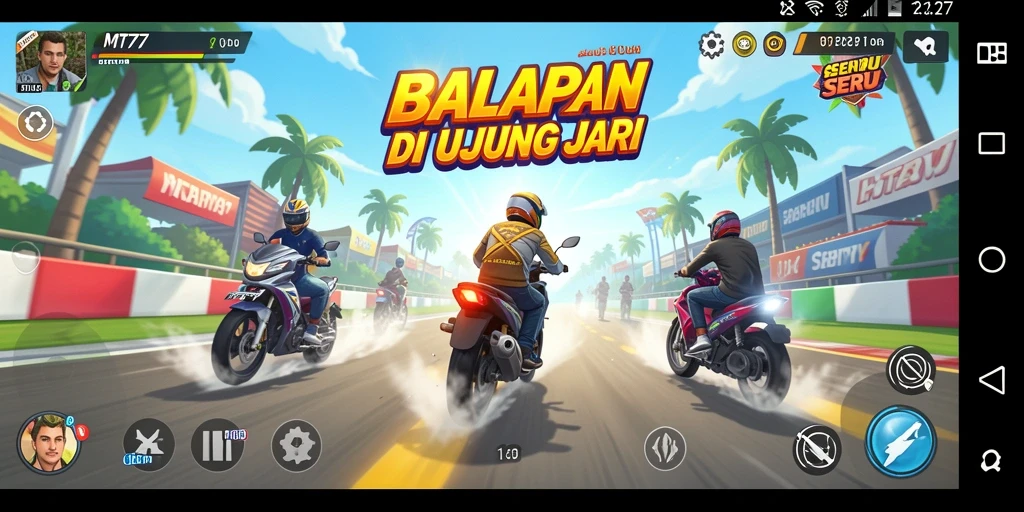 Screenshot gameplay MT777 menunjukkan aksi balapan yang seru dan mendebarkan.